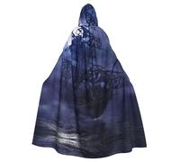 Pirate Boat Full Moon Printing 57.8 Inches Length Adult Vampire Hooded Cloak,Hooded Cloak For Halloween Role Playing With Tie