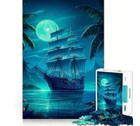 Pirate Boat Landscape 1000 Piece Jigsaw Puzzles for Adults Jigsaw Mind Puzzle Mind Calm Art Assembly Unique Gift (50x75cm)