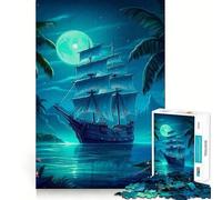 Pirate Boat Landscape 1000 Pieces Jigsaw Puzzles for Teenagers Improve Memory Mental Relax Sharp Edge Creative Gift (38x26cm)