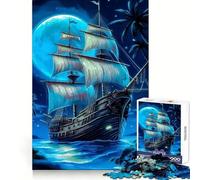 Pirate Boat Landscape Jigsaw Puzzles for Teenagers 1000 Piece Wise Think Toy Gentle Leisure Tight Cut Santa Wish List (38x26cm)