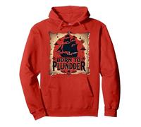 Pirate Boys Born to Plunder Adventurous Treasure Hunt Pullover Hoodie, Adult Unisex, Red, XL