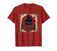Pirate Boys Born to Plunder Adventurous Treasure Hunt T-Shirt, Men, Cranberry, 3XL