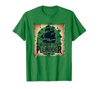 Pirate Boys Born to Plunder Adventurous Treasure Hunt T-Shirt, Men, Kelly Green, 3XL
