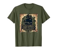 Pirate Boys Born to Plunder Adventurous Treasure Hunt T-Shirt, Men, Olive, 3XL