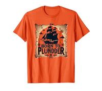 Pirate Boys Born to Plunder Adventurous Treasure Hunt T-Shirt, Men, Orange, 3XL