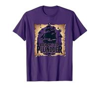 Pirate Boys Born to Plunder Adventurous Treasure Hunt T-Shirt, Men, Purple, 3XL