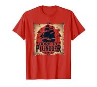Pirate Boys Born to Plunder Adventurous Treasure Hunt T-Shirt, Men, Red, S