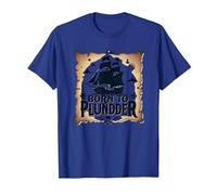 Pirate Boys Born to Plunder Adventurous Treasure Hunt T-Shirt, Men, Royal Blue, XL