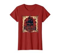 Pirate Boys Born to Plunder Adventurous Treasure Hunt T-Shirt, Women, Cranberry, 3XL