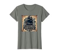 Pirate Boys Born to Plunder Adventurous Treasure Hunt T-Shirt, Women, Olive Heather, XL