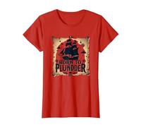 Pirate Boys Born to Plunder Adventurous Treasure Hunt T-Shirt, Women, Red, 3XL