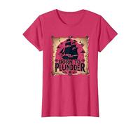 Pirate Boys Born to Plunder Adventurous Treasure Hunt T-Shirt, Women, Red Heather, XL