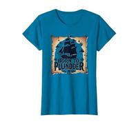 Pirate Boys Born to Plunder Adventurous Treasure Hunt T-Shirt, Women, Sapphire, XL