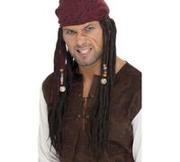 Pirate Brown Wig with Plaits Caribbean Dreadlocks Adults Fancy Dress