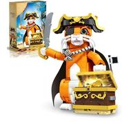 Pirate Captain Cat Building Blocks Set, 1424 PCS Cat Action Figure Building Kit with Treasure Chest, Creative Animal Bricks Model Toys, Home Decor Gift for Adults and Teens