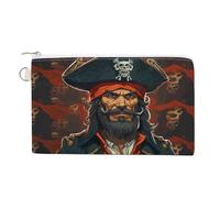 Pirate Captain Coin Purse Canvas Wallet with Zipper Portable Mini Change Pouch Cute Money Pouch Small Organizer Coin Card Key Holder for Women Girls Daily Use Gift
