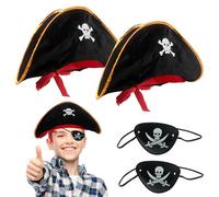 Pirate Captain Costume Accessories, 2 Pieces Pirate Hat + 2 Pieces Skull Eye Patch, Halloween Costume Accessories on Pirate Theme