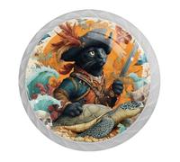 Pirate Cat 4 PCS Cabinet Knobs, Round Crystal Glass Decoration ABS Material Kitchen Hardware, Furniture Drawer Knobs Cupboard Single Hole Pull Handles