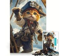 Pirate Cat Compass Adult Jigsaw Puzzles 1000 Pieces Brain Workout Toy Casual Relax Image Assembly Artistic Gift (38x26cm)