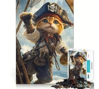 Pirate Cat Compass Jigsaw Puzzles 1000 Piece for Adults Strengthen Recall Leisure Fun Quality Edge Elegant Gift (50x75cm)