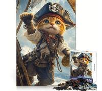 Pirate Cat Compass Jigsaw Puzzles 1000 Pieces for Adults Brain Skill Stress Release Exact Edge Wall Art Decor (38x52cm)