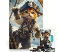 Pirate Cat Compass Jigsaw Puzzles 1000 Pieces for Adults Brain Skill Stress Release Exact Edge Wall Art Decor (38x52cm)