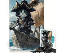 Pirate Cat Fish 1000 Pieces Jigsaw Puzzles for Teenagers Logic Sense Toy Simple Fun Smooth Edge Stylish Gift (38x26cm)
