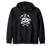 Pirate Cat Fish Bones Cute Kitten Simple Silhouette Graphic Zip Hoodie