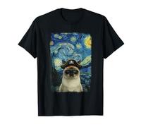 Pirate Cat in Van Gogh Starry Night Funny Animal T-Shirt