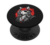 Pirate Cat Japanese Ronin Samurai Anime Kitten Kanji Art PopSockets Adhesive PopGrip