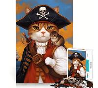 Pirate Cat Jigsaw Puzzles 1000 Pieces for Adults Brain Skill Stress Release Exact Edge Wall Art Decor (38x52cm)