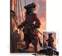 Pirate Cat on Ship Deck 1000 Piece Jigsaw Puzzles for Adults Improve Memory Anxiety Relief Sharp Edge Wall Art Decor (38x52cm)
