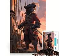 Pirate Cat on Ship Deck 1000 Piece Jigsaw Puzzles for Adults Improve Memory Anxiety Relief Sharp Edge Wall Art Decor (38x52cm)