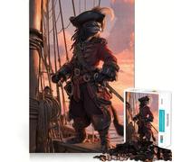 Pirate Cat on Ship Deck Adult Jigsaw Puzzle1000 Pieces Brain Teaser Mental Relax Pattern Assembly Santa Wish Item (38x26cm)