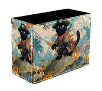 Pirate Cat Pattern Pencil Organizer Pen Holder PU Leather Multifunctional Pencil Cup Rectangle Desk Decor Makeup Brush Holder for Office Supplies, 5.9x4.3x2.7 in
