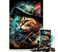 Pirate Cat Portrait 1000 Pieces Jigsaw Puzzles for Adults Mind Puzzle Soft Relax Image Assembly Santa Wish Item (38x26cm)