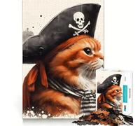 Pirate Cat Portrait Adult Jigsaw Puzzle1000 Pieces Brain Teaser Mental Relax Pattern Assembly Santa Wish Item (50x75cm)