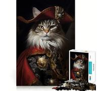 Pirate Cat Portrait Jigsaw Puzzle 1000 Piece for Adults Smart Reason Toy Home Pastime Smooth Edge Art Collectible (50x75cm)