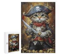 Pirate Cat Treasure Chest-1 Decorative Wooden Puzzle, 1000 PCS - New Year Party Activity; for Couples, Friends And Family