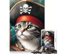 Pirate Cat with Parrot 1000 Pieces Jigsaw Puzzles for Teenagers Solid Logic Toy Peaceful Fun Precision Cut Amazing Present (50x75cm)