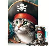 Pirate Cat with Parrot 1000 Pieces Jigsaw Puzzles for Teenagers Solid Logic Toy Peaceful Fun Precision Cut Amazing Present (50x75cm)