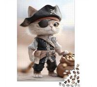 Pirate Cat with Treasure 1000-Piece Puzzle for Adults, 38x26cm/1000pcs; White Cardboard for Simple Sorting; Shared Family Time Around The Table