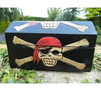 Pirate Chest Treasure Chest Wooden Storage Box - Pencil Case Trinket Box Black