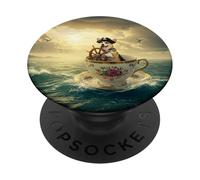 Pirate Corgi Sailing a Giant Teacup Across the Ocean PopSockets Adhesive PopGrip