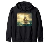 Pirate Corgi Sailing a Giant Teacup Across the Oceans Zip Hoodie