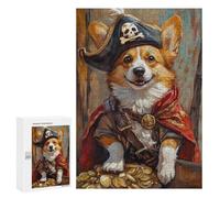 Pirate Corgi with Treasure Chest Puzzle 1000 Teile Schwer Puzzle Spielzeug Lernspiel Impossible Herausforderungsspielzeug Für Erwachsene Kinder 300 PCS