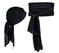 Pirate Costume Accessories/Plus Size Pirate Scarf Belt Waist Sash and Pirate Head Scarf Bandanas for Halloween Women Men, Black, More Size