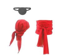 Pirate Costume Accessories Set - Adjustable Head Scarf, Sash Belt & Eyepatch/Pendant - Halloween Pirate Hat for Women & Men, Red With Eyepatch, One size