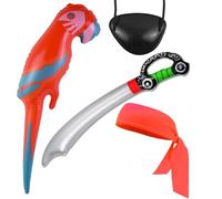 Pirate Costume Accessories Set Inflatable Parrot Pirate Captain Costume Hat Red Black Bandana Head Scarf Inflatable Sword Eye Patch Plastic Hoop Earring for Halloween Cosplay Party Adult Women Men