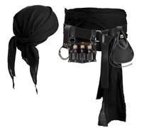 Pirate Costume Bandanas Sash Renaissance Belt Pouch Waist Bag Coin Purse Potion Bottle Vials Keyring Hook Medieval Cosplay, Black, Standard, Medieval
